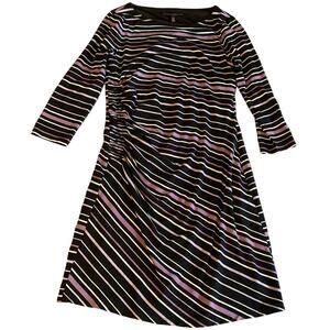 White House Black Market Mini Dress Medium Black Purple Striped Gathered Side